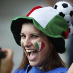 An Italy’s fan cheers before their Group C Euro 2012 soccer match against Ireland at the Ctiy stadium in Poznan