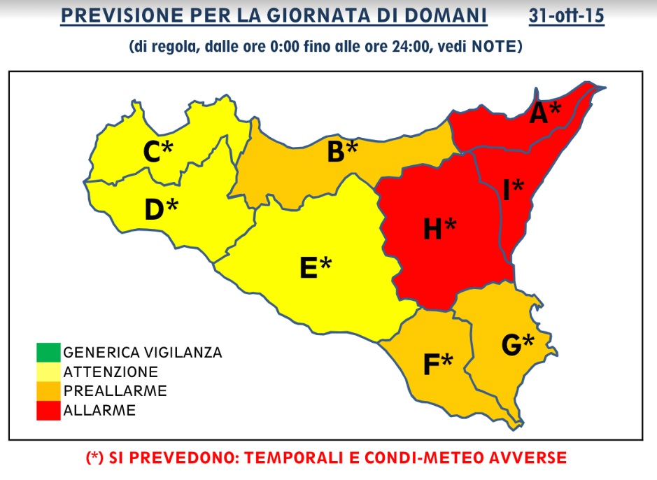 Meteo, domani rosso a Catania, preallarme nel Ragusano