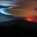 Earthshine Moon and Lenticular Cloud Over Mount Etna Eruption 2 Unesco World Heritage Site APOD