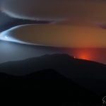 Eartshine Moon and Lenticular Claud Over Mount Etna Eruption Unesco World Heritage Site