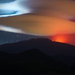 Star Trail and Lenticular Cloud Over Mount Etna Eruption Unesco World Heritage Site