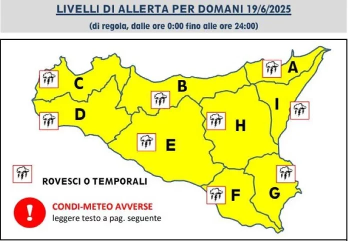 allerta gialla Sicilia 19 giugno