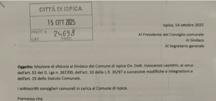 mozione di sfiducia ispica protocollo